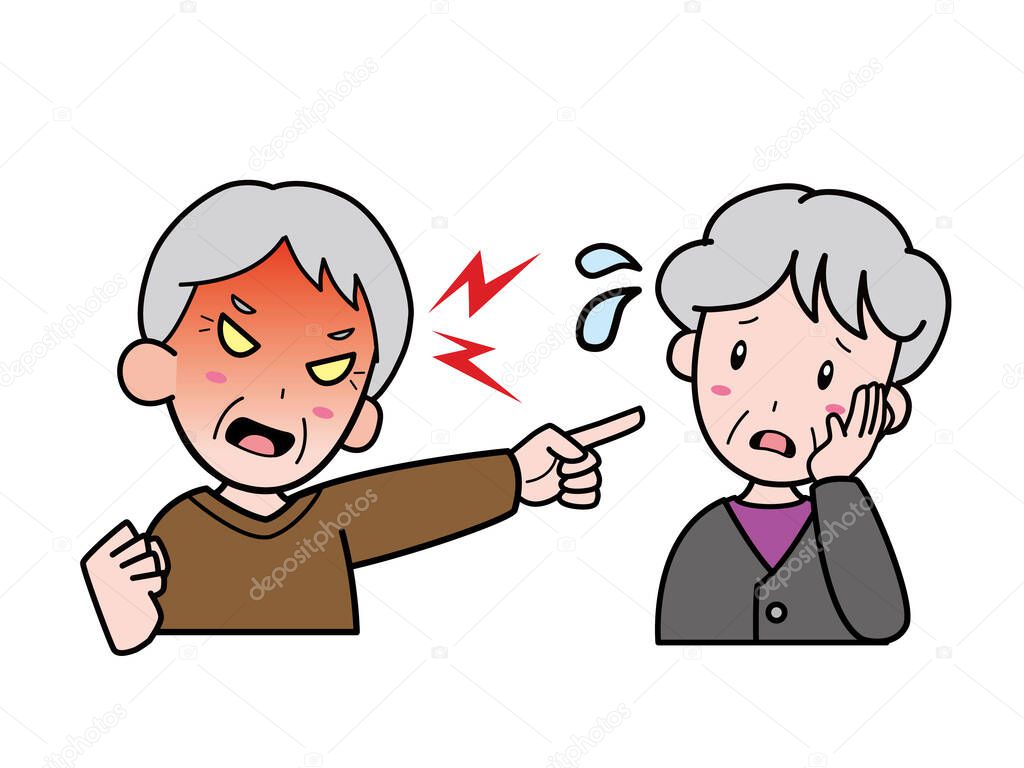 Illustration of an old man yelling at his grandmother