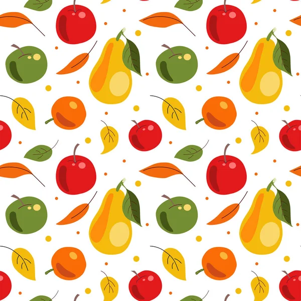 Patrón sin costura de frutas y hojas de otoño — Vector de stock