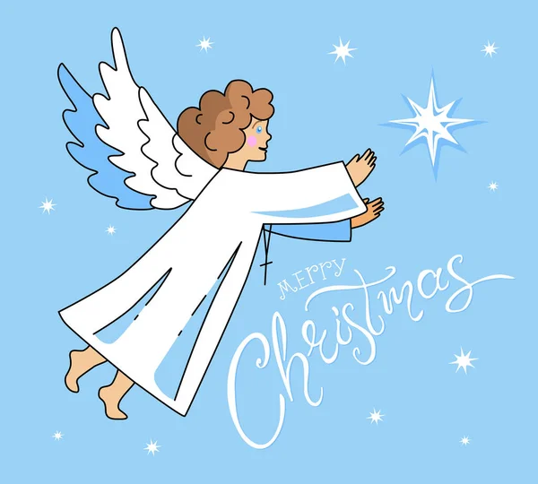 Christmas Angel and Christmas Star, with Lettering — Stock Vector