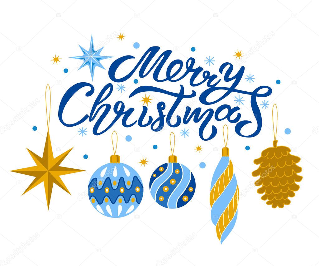 Lettering Composition Merry Christmas and Christmas Decorations