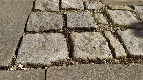 Açık hava kaldırımları, peyzaj kaldırımları ve fotoğraf arasında sıralanmış granit küplerin görüntüsü