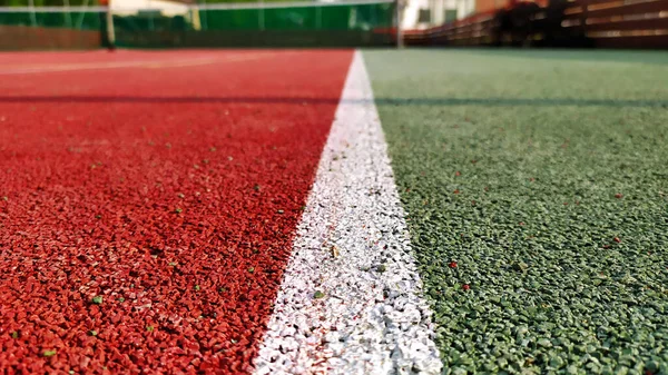 Άποψη Των Λευκών Γραμμών Ένα Υπαίθριο Γήπεδο Τένις Φωτογραφία — Φωτογραφία Αρχείου
