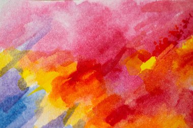 Suluboya sanat arka planı, renkli desenli, çok renkli, soyut dekoratif parlak duvar kağıdı. Kağıt yapısı.