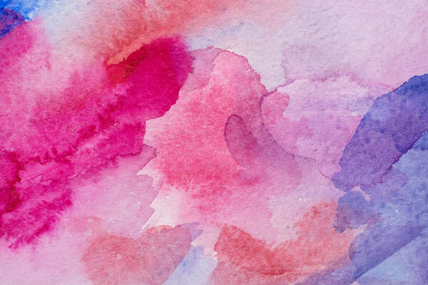 Abstract watercolor background with colorful different layers on paper texture, pink blue art