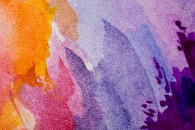 Suluboya sanat arka planı, renkli desenli, çok renkli, soyut dekoratif parlak duvar kağıdı. Kağıt yapısı.