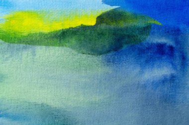 Kağıt dokusunda mavi ve yeşil suluboya, arkaplan tasarımı, elle boyanmış element