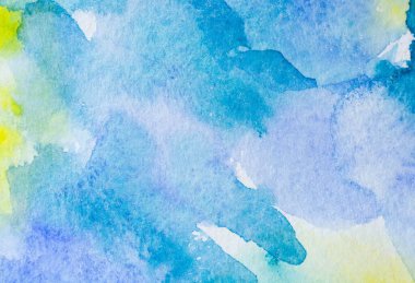 Kağıt dokusu üzerinde farklı katmanları olan soyut mavi suluboya arkaplan