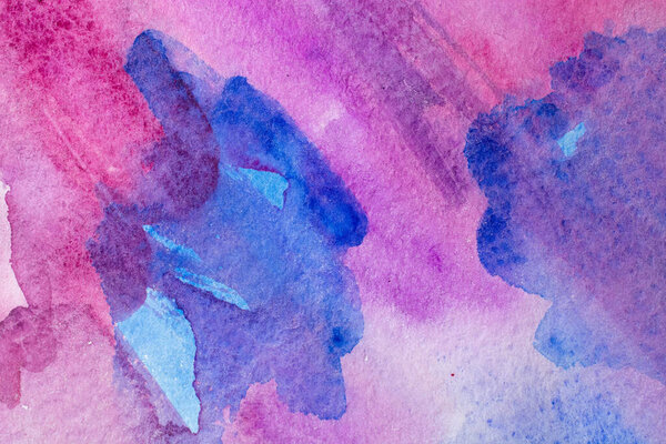 Abstract watercolor background with colorful different layers on paper texture, pink blue art