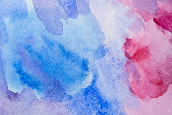 Abstract watercolor background with colorful different layers on paper texture, pink blue art