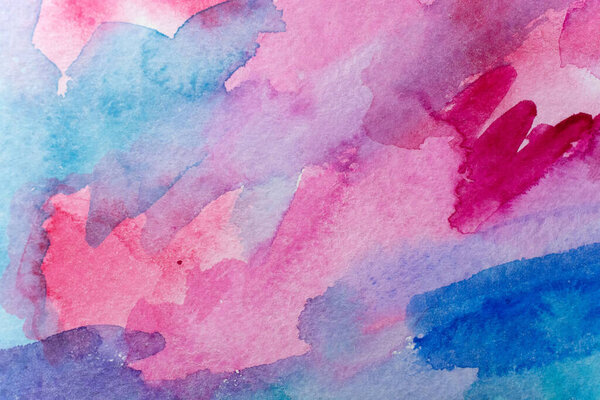 Abstract watercolor background with colorful different layers on paper texture, pink blue art