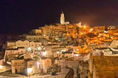 Matera, Eski Şehir Gece Görüşü, Basilicata, İtalya, Avrupa