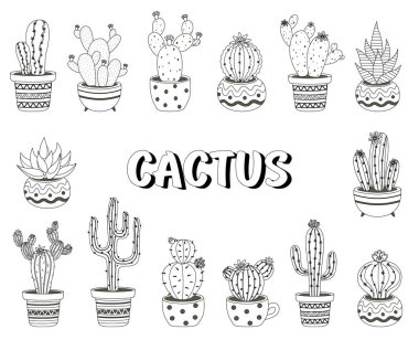 Siyah ve beyaz Kaktüs Vektörü beyaza ayarlandı