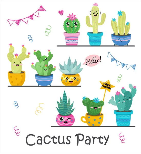 Dessin de fond de fête Cactus sur blanc — Image vectorielle