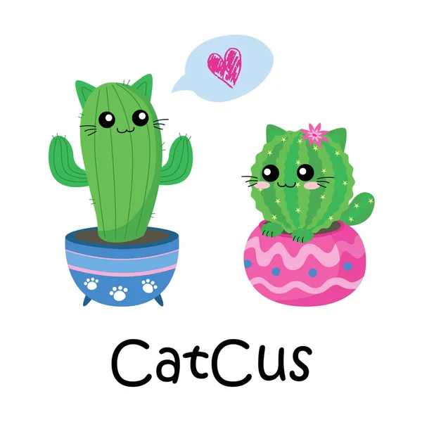 Desenho bonito gato Cactus amor no branco —  Vetores de Stock