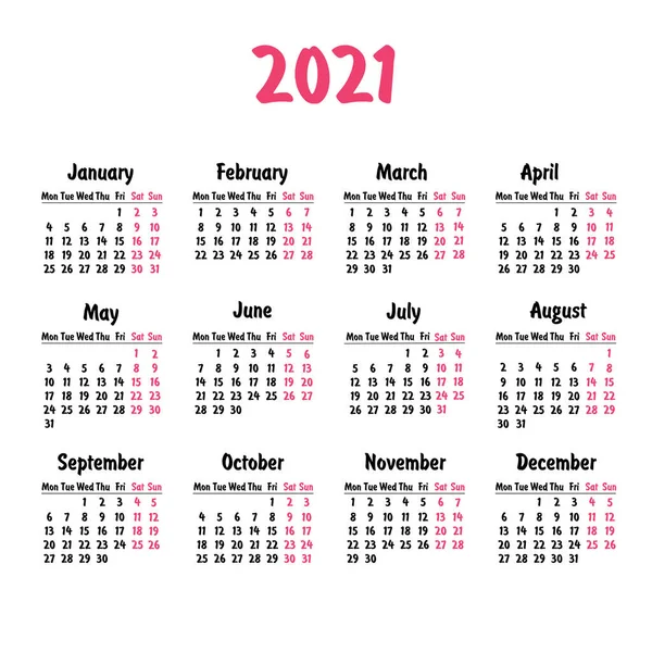 2021 Planificador de calendario Diseño en blanco. — Vector de stock