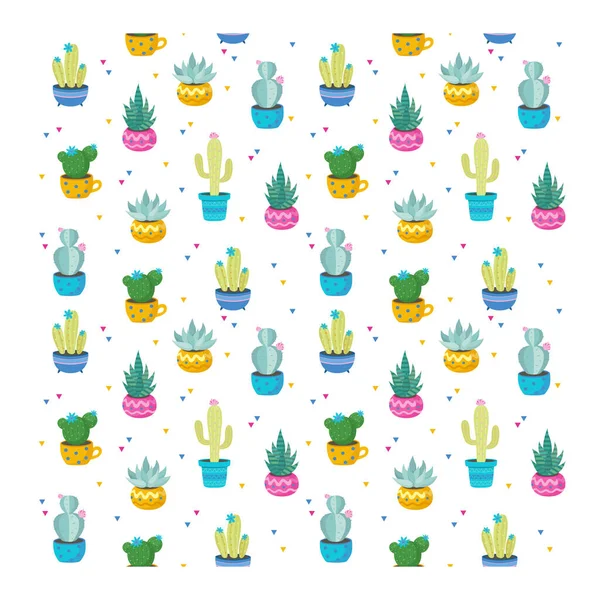 Drawing Cute Cactus Print Pattern White — Stock Vector