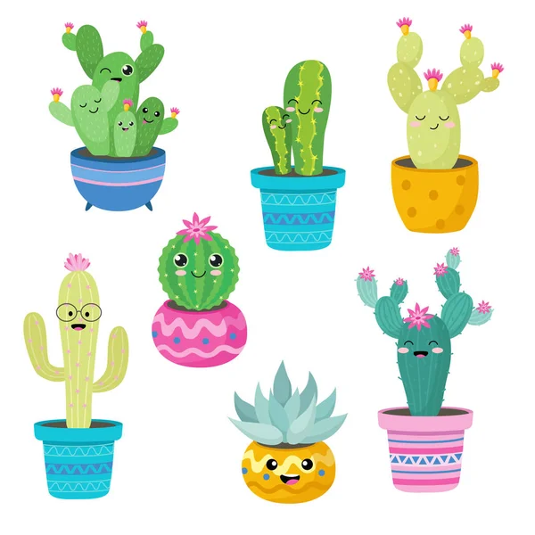 Funny Cactus Lindo Estilo Vector Ilustración Blanco — Vector de stock