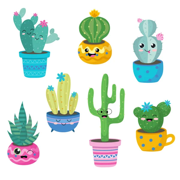 Illustration Vectorielle Style Mignon Drôle Cactus Sur Blanc — Image vectorielle