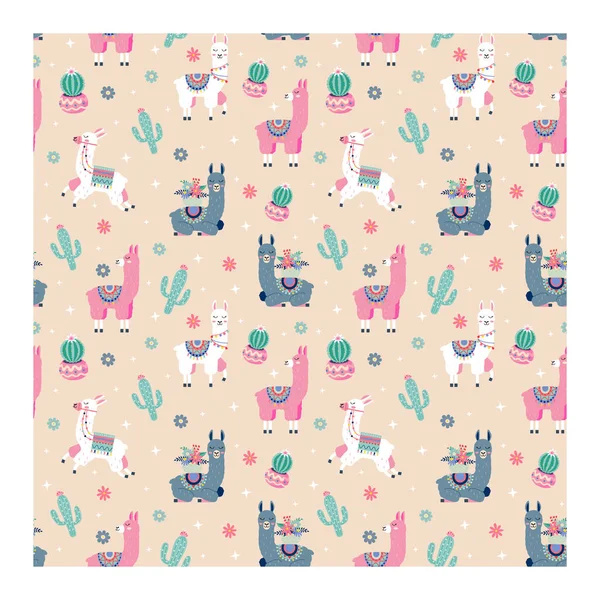 Modèle Sans Couture Avec Lama Cactus Fond Vectoriel — Image vectorielle