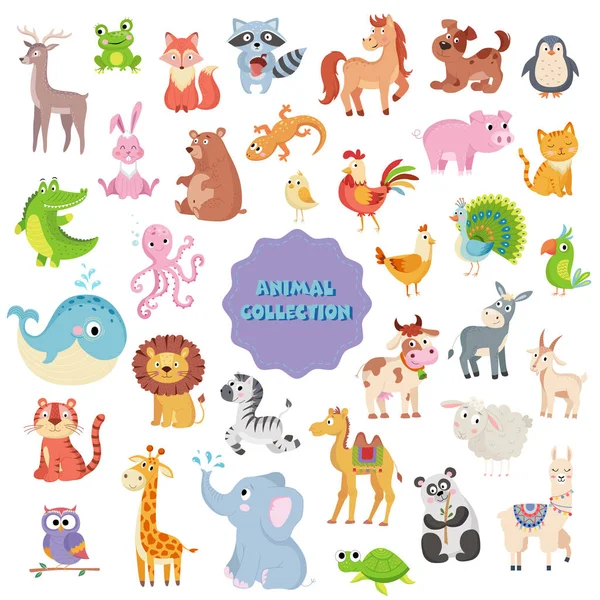 Big collection of cute vector animals on white background — Stock Vector