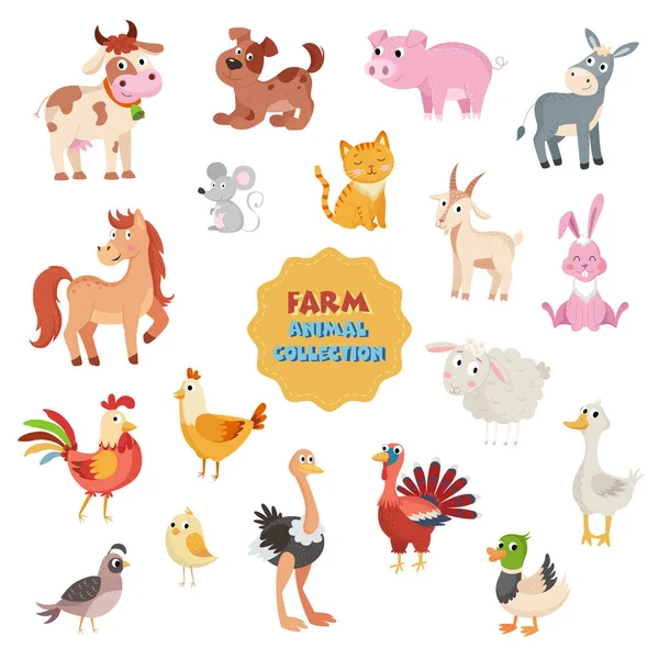 Farm animal collection set on white background vector illustration — Stock Vector