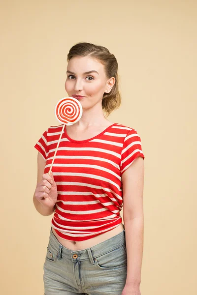 NIÑA CON GRAN CANDY — Foto de Stock