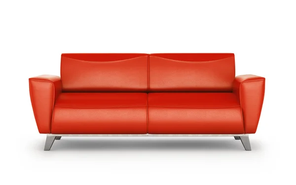 Leather red sofa with aluminum legs isolated on white background — Stock Photo, Image
