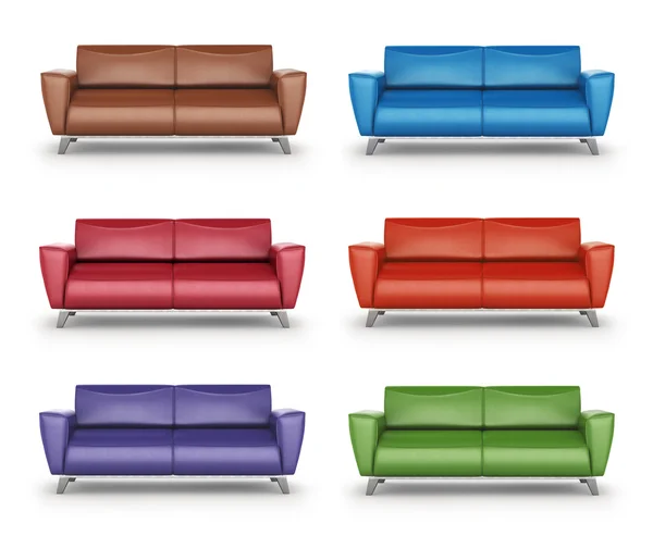 Conjunto de sofás de cuero de diferentes colores aislados en respaldo blanco —  Fotos de Stock