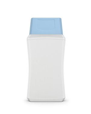 Beyaz şişe mavi kapak, vücut bakımı ile. 3D çizim