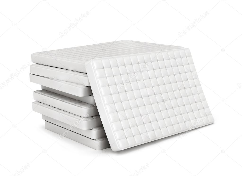 Mattress isolated on white background. Stack of orthopedic mattr