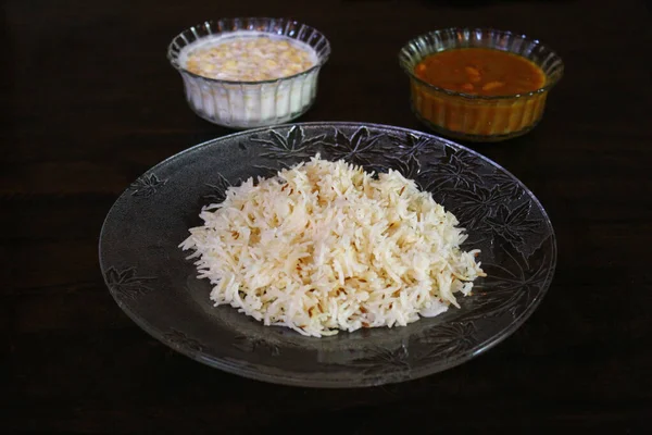 North Indian Traditional Food Rajma Rice Boondi Raita — Stock Photo, Image
