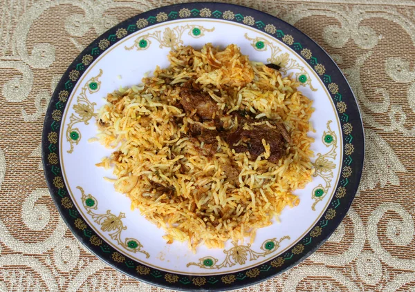 Carne Carneiro Sem Osso Biryani Placa — Fotografia de Stock