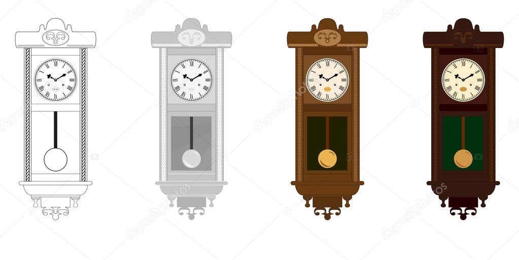 Vector: Pendulum wall clock in colour (color) variations