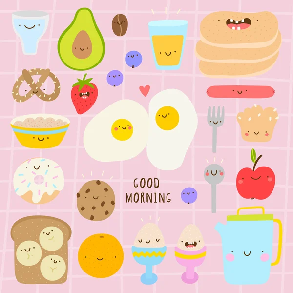 Super lindo conjunto de iconos de desayuno — Archivo Imágenes Vectoriales