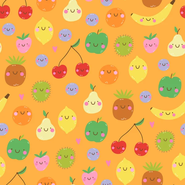 Frutas sonrientes en estilo de dibujos animados — Vector de stock