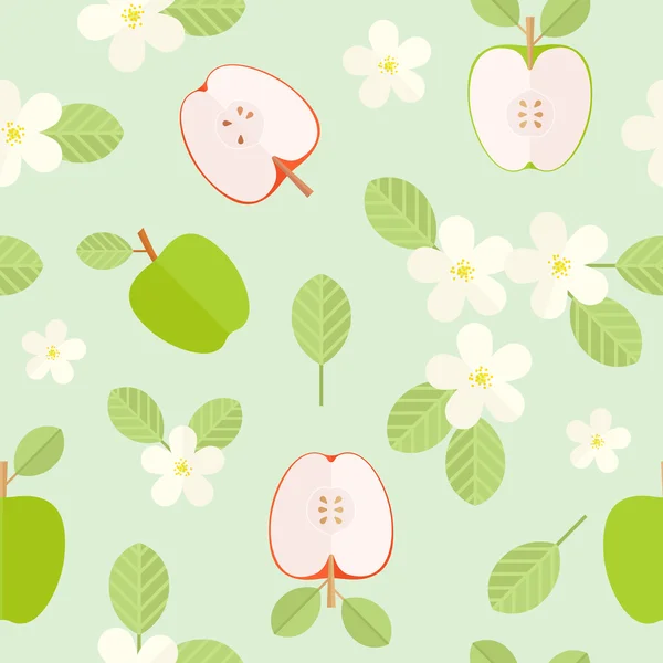 Seamless pattern with apples and flowers — Stock Vector