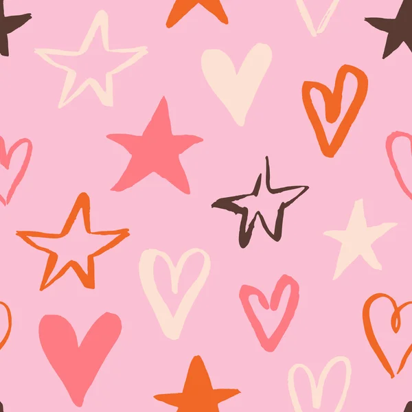 Srdce a hvězdy vzor bezešvé — Stockový vektor