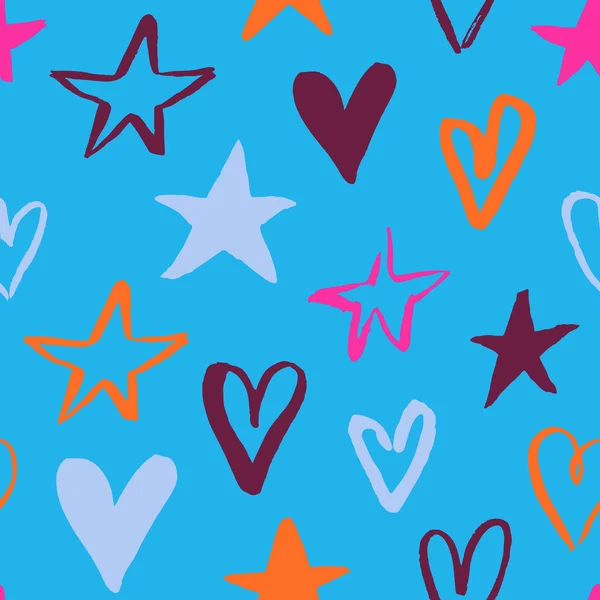 Hearts and Stars seamless pattern — Stock Vector