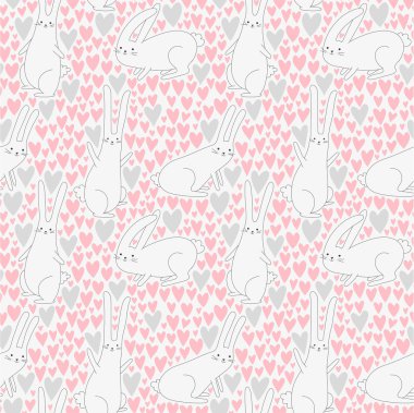 bunnies ve kalpleri ile şirin seamless modeli