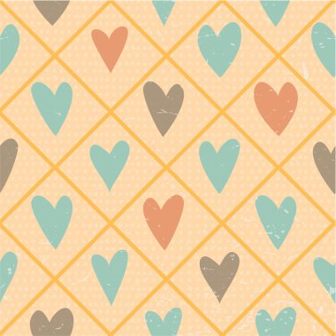 şirin seamless modeli el ile çizilmiş kalpleri ve kareli