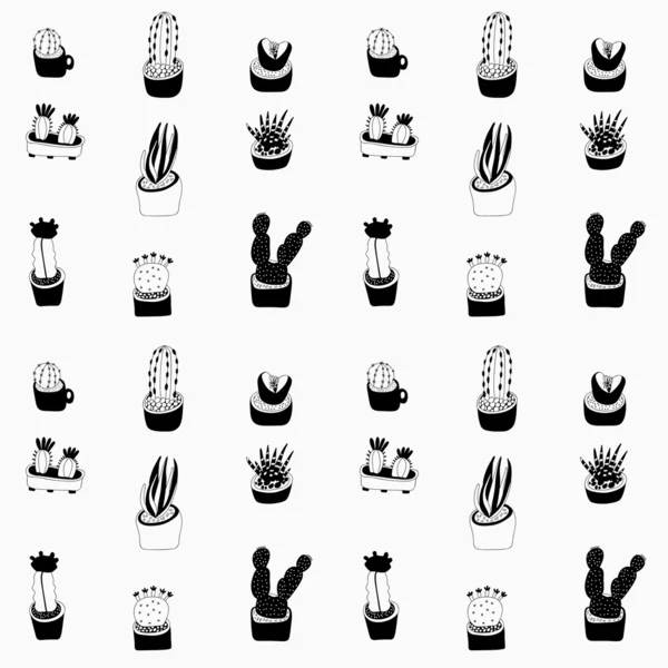 Modèle de cactus dessin animé noir et blanc . — Image vectorielle