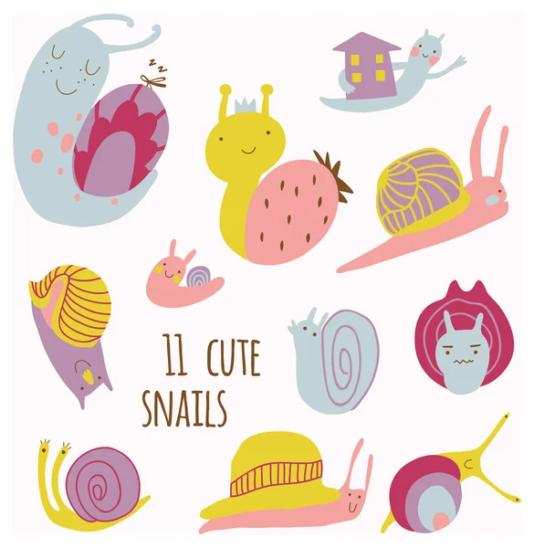 Cute snails set. — Stock Vector