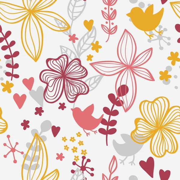 새와 꽃 귀여운 원활한 패턴 — 무료 스톡 포토