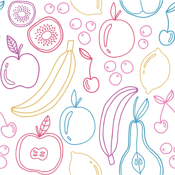 Reihe handgezeichneter Früchte. gesunde Ernährung abstrakter Hintergrund. — Stockvektor