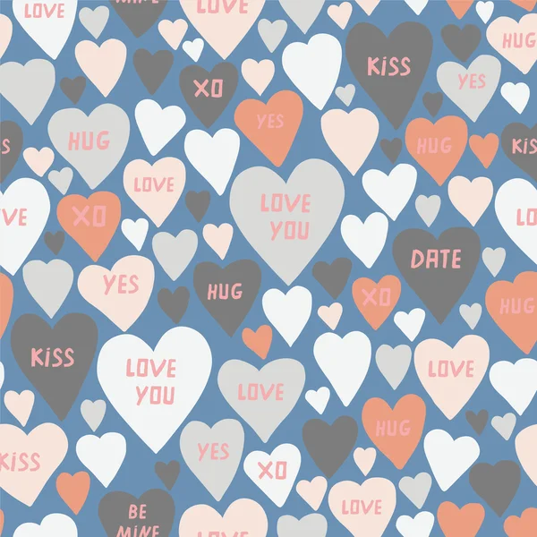 Ρομαντική καρδιά μοτίβο. όμορφη καρδιές με φόντο λέξεις — Διανυσματικό Αρχείο