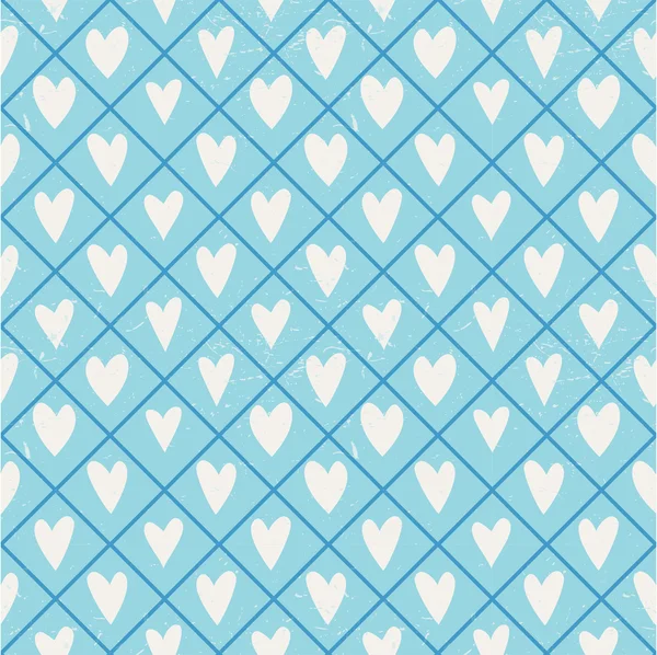 Cute seamless pattern with hand drawn hearts and plaid — Stock Vector