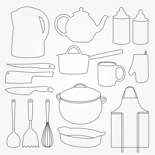 Con set of kitchen tools. — Stock Vector