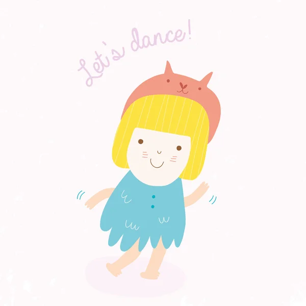 Cute dancing girl cartoon. — Stock Vector