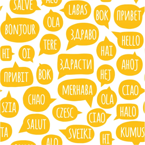 Naadloos patroon met spraakbellen met het woord hallo in verschillende talen — Stockvector