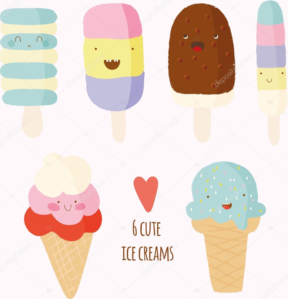 Set of cute hand drawn ice creams.